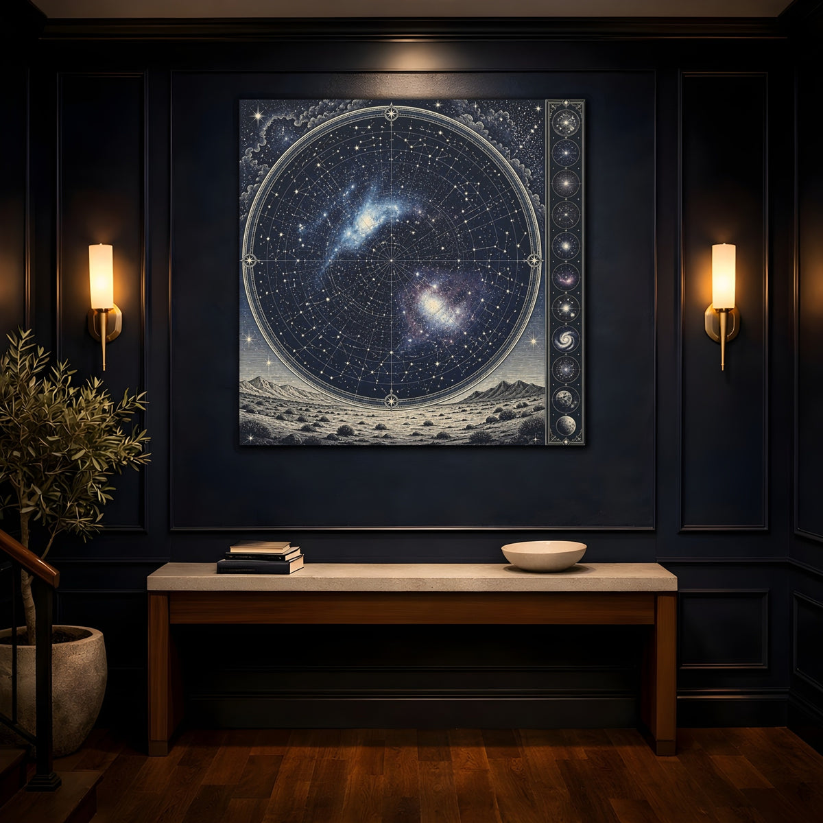 Mockup 4. Silver Desert Star Map shown as canvas print