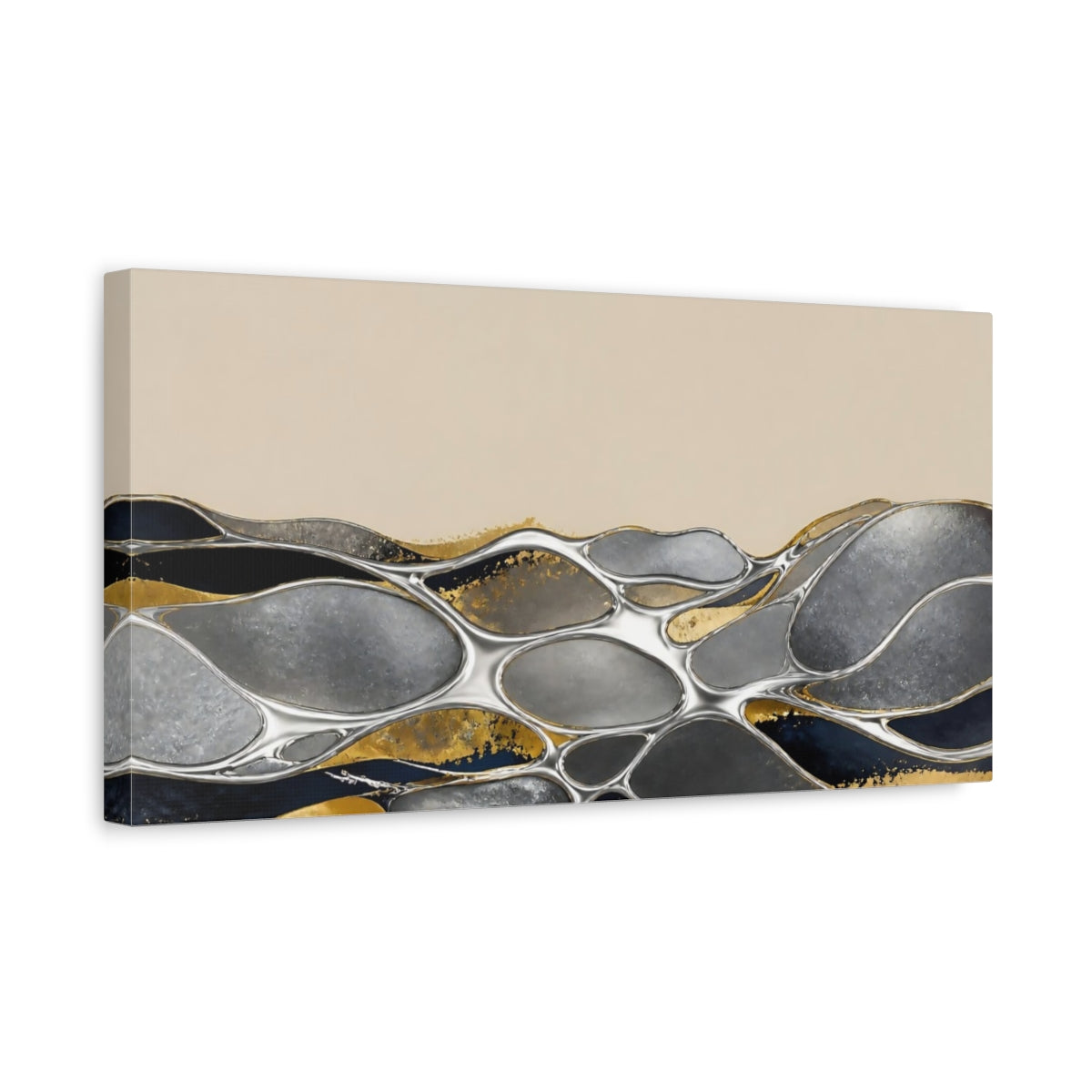 Side Mockup 3. Silver Pools Accent shown as canvas print