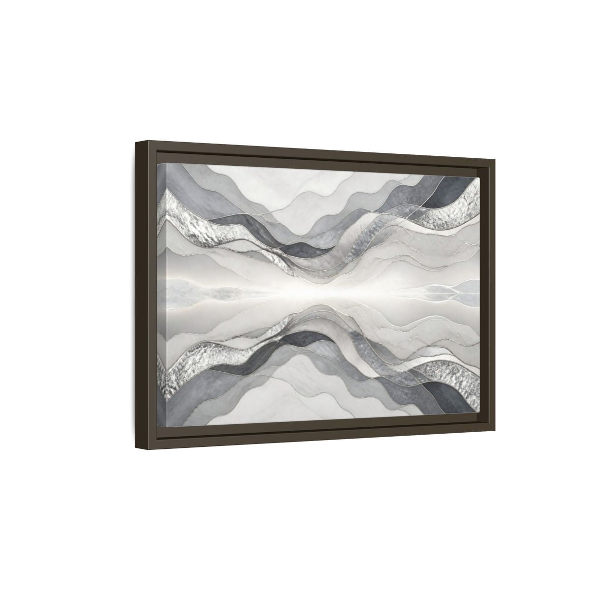 Side Mockup 5. Silver Wave Abstract Accent shown as framed canvas print