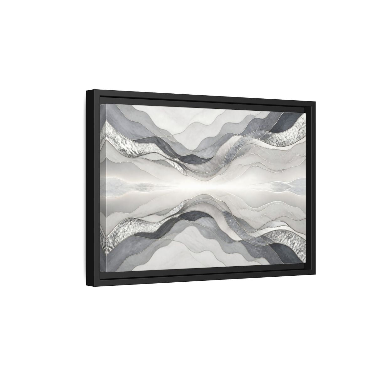 Side Mockup 6. Silver Wave Abstract Accent shown as framed canvas print