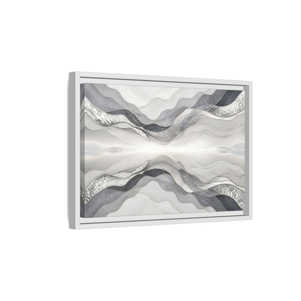 Side Mockup 4. Silver Wave Abstract Accent shown as framed canvas print