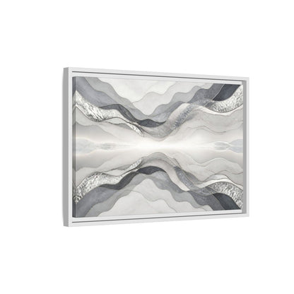 Side Mockup 1. Silver Wave Abstract Accent shown as framed canvas print