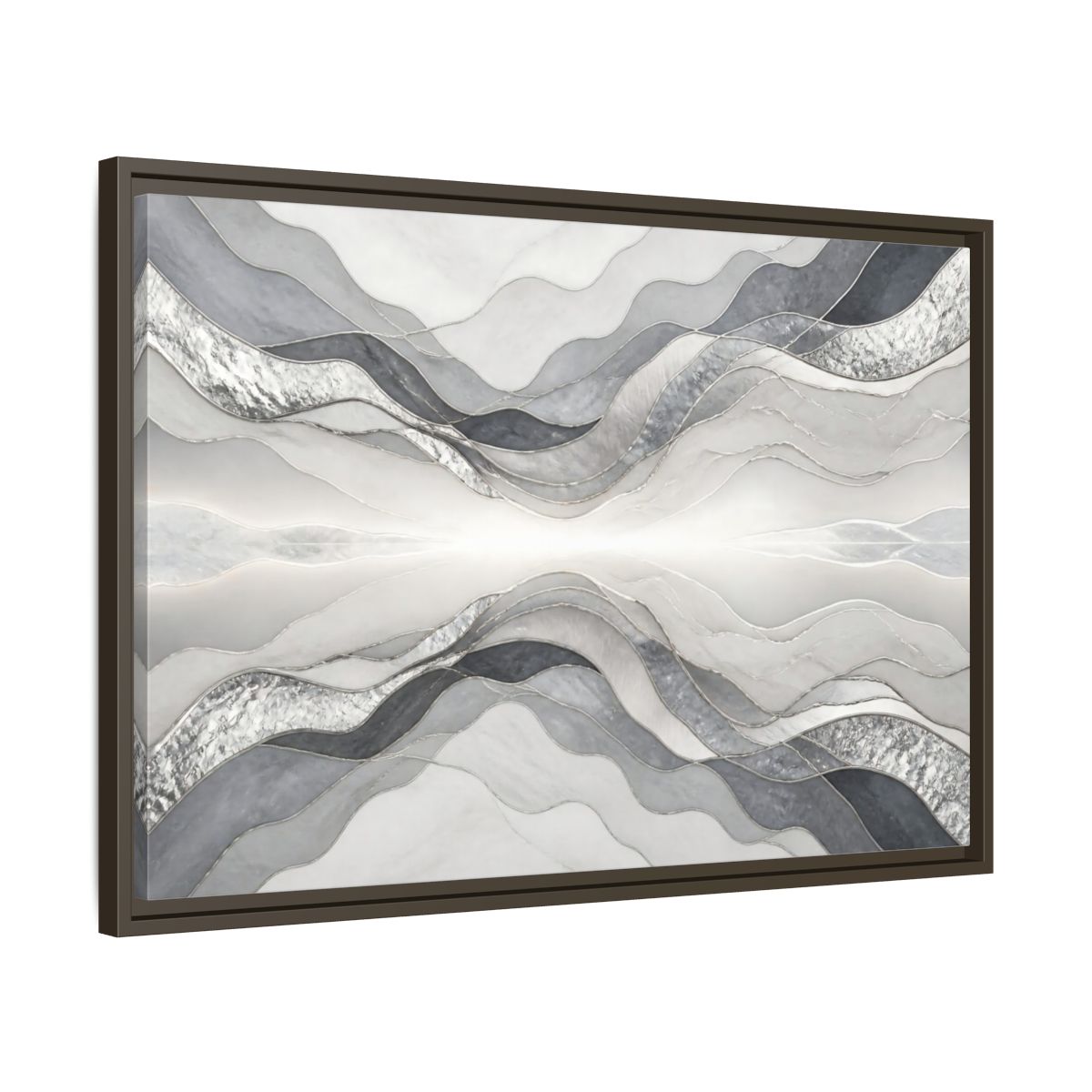 Side Mockup 11. Silver Wave Abstract Accent shown as framed canvas print