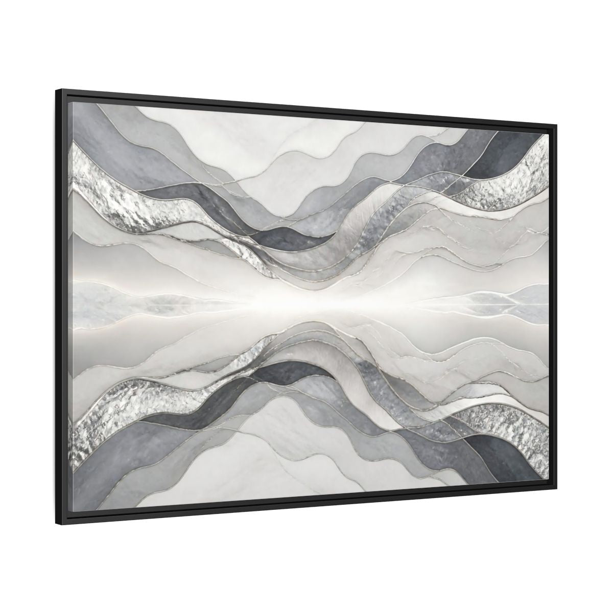 Side Mockup 12. Silver Wave Abstract Accent shown as framed canvas print