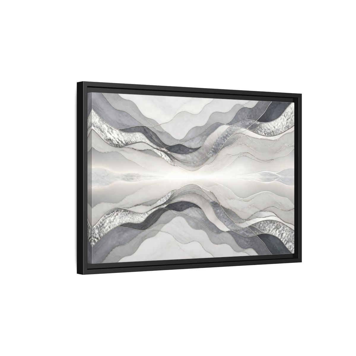 Side Mockup 3. Silver Wave Abstract Accent shown as framed canvas print