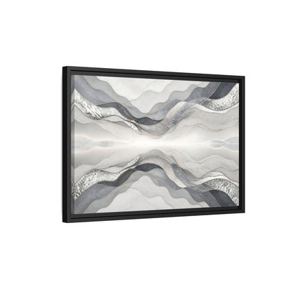 Side Mockup 3. Silver Wave Abstract Accent shown as framed canvas print