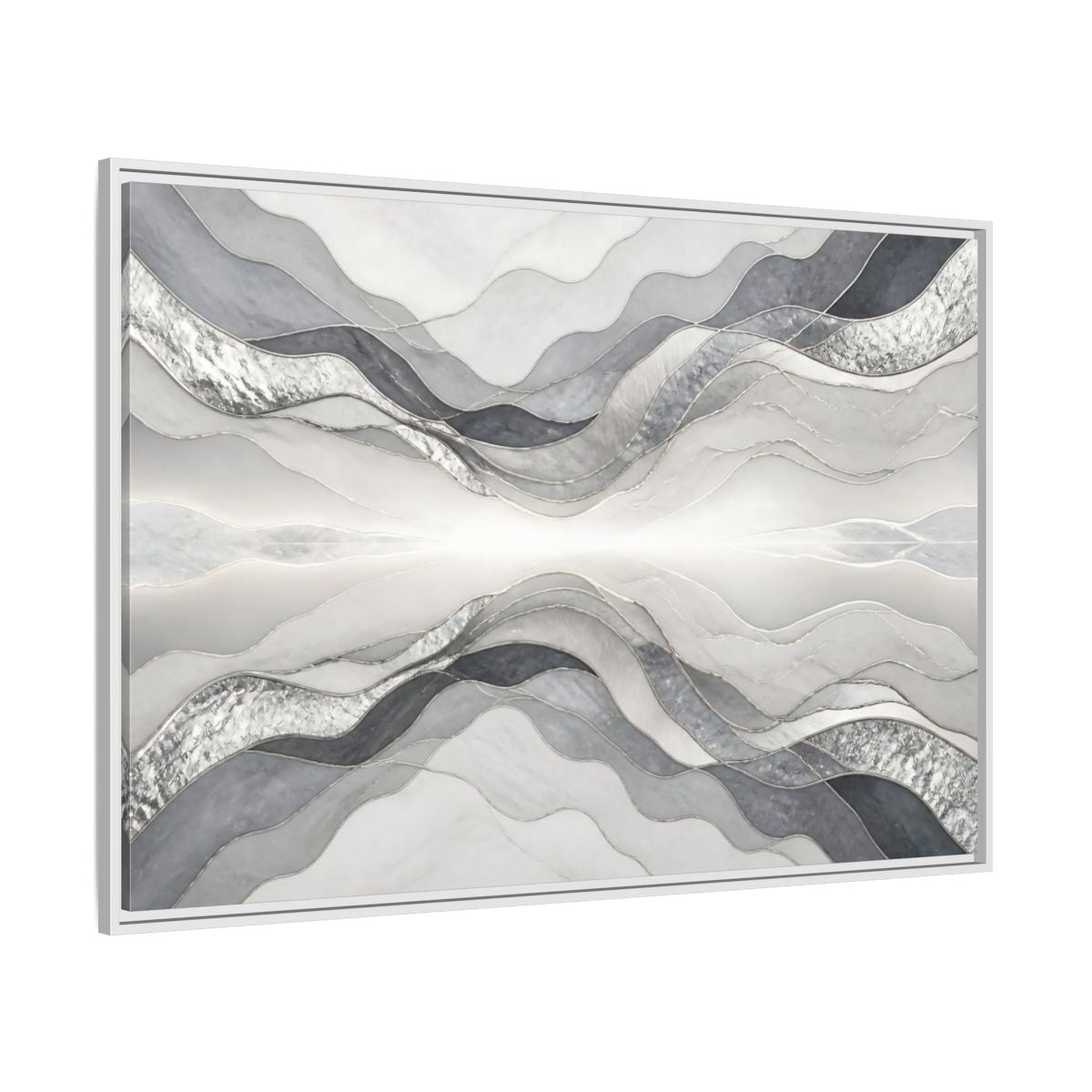 Side Mockup 7. Silver Wave Abstract Accent shown as framed canvas print