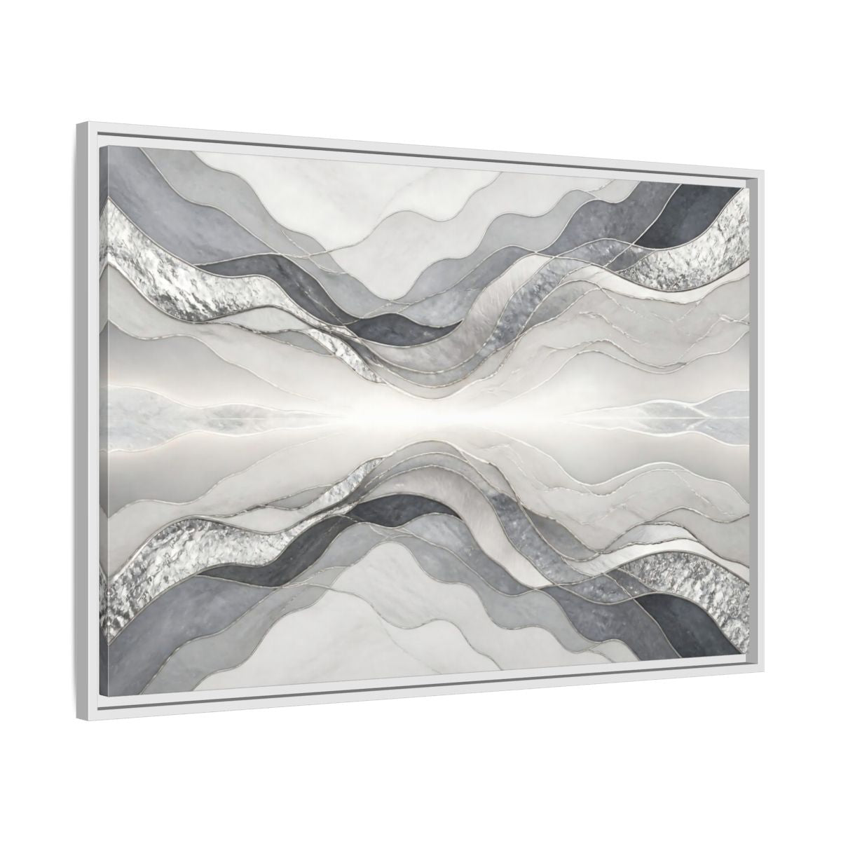 Side Mockup 9. Silver Wave Abstract Accent shown as framed canvas print