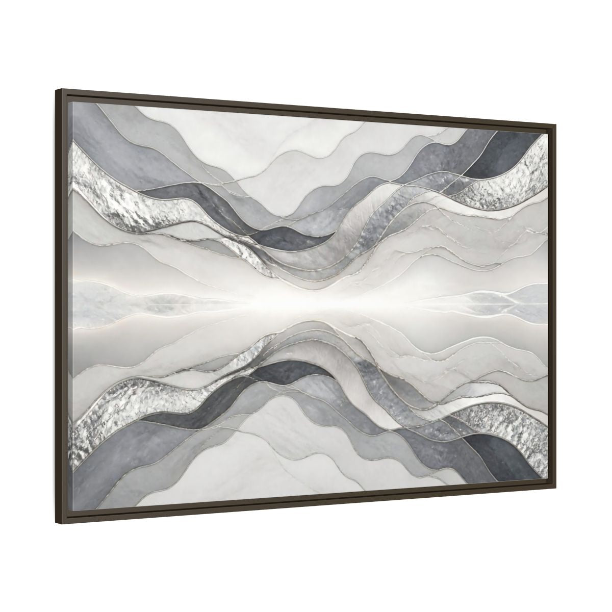 Side Mockup 8. Silver Wave Abstract Accent shown as framed canvas print
