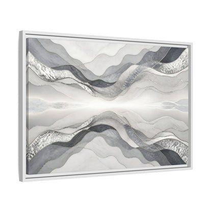 Side Mockup 10. Silver Wave Abstract Accent shown as framed canvas print