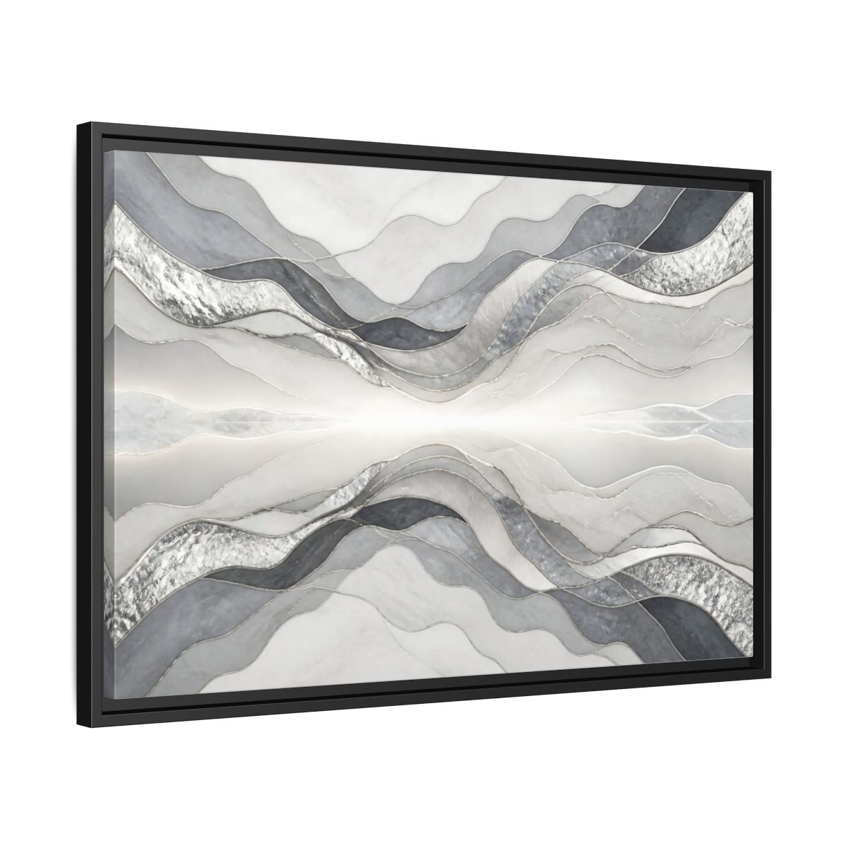 Side Mockup 14. Silver Wave Abstract Accent shown as framed canvas print