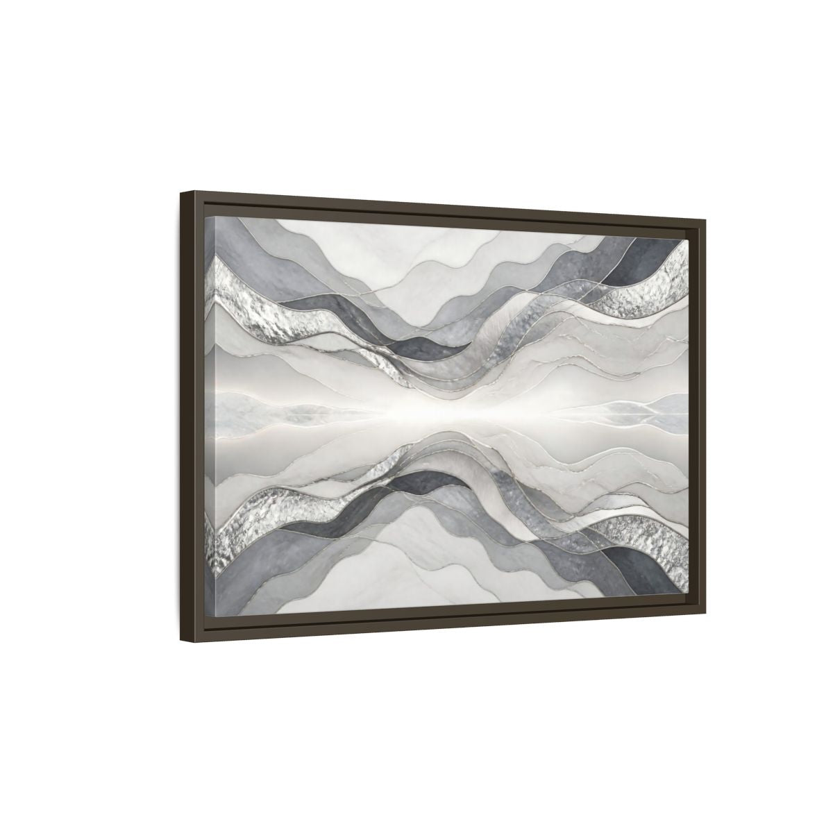 Side Mockup 2. Silver Wave Abstract Accent shown as framed canvas print