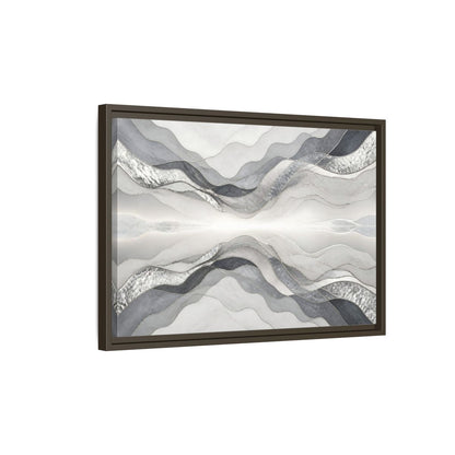 Side Mockup 2. Silver Wave Abstract Accent shown as framed canvas print