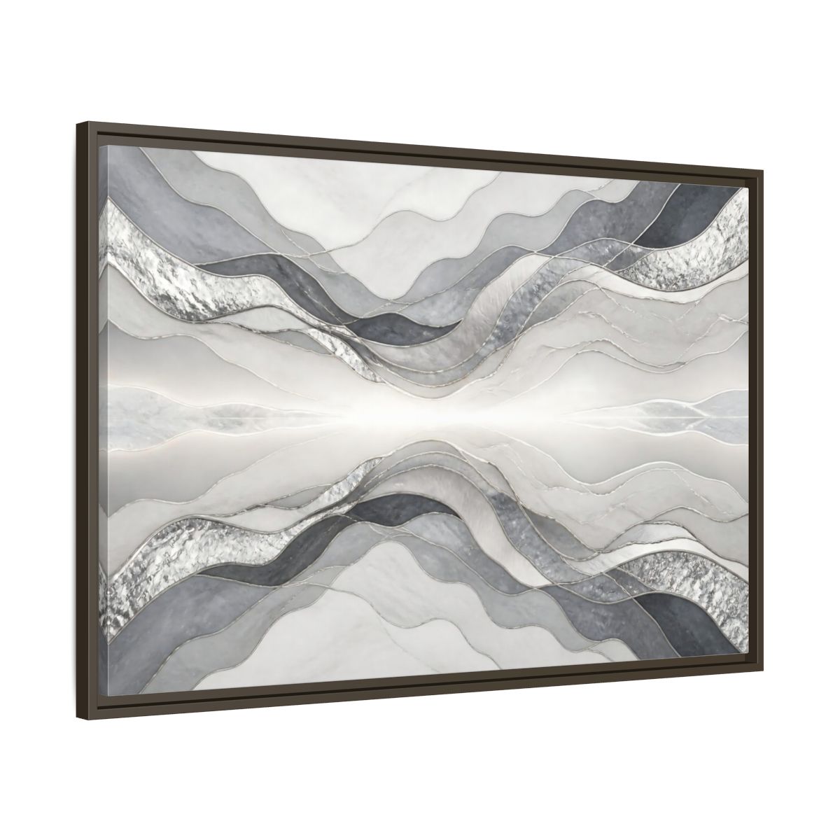 Main Mockup. Silver Wave Abstract Accent shown as framed canvas print