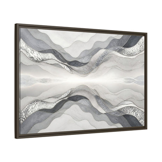 Main Mockup. Silver Wave Abstract Accent shown as framed canvas print