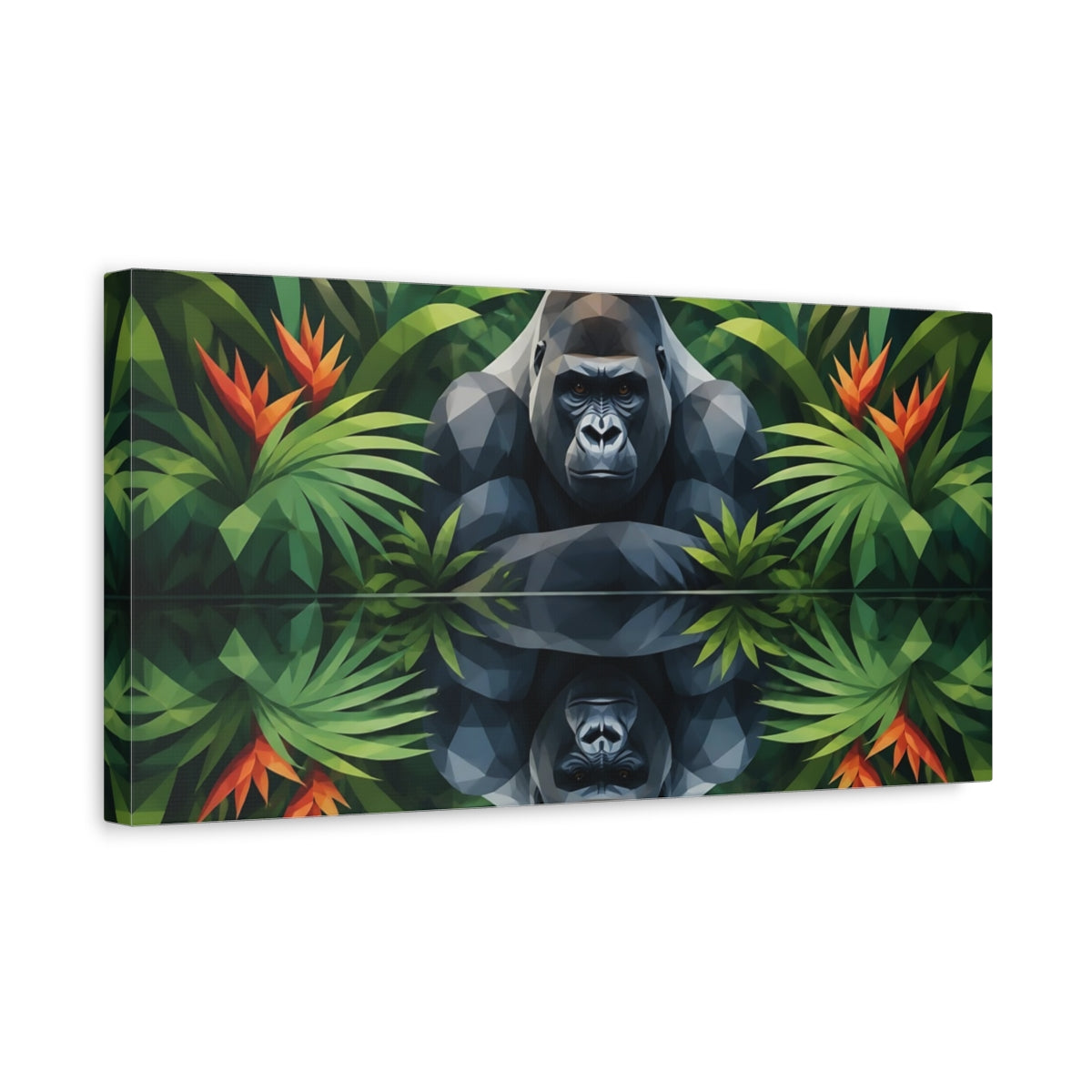 Side Mockup 3. Silverback Jungle Reflection shown as canvas print