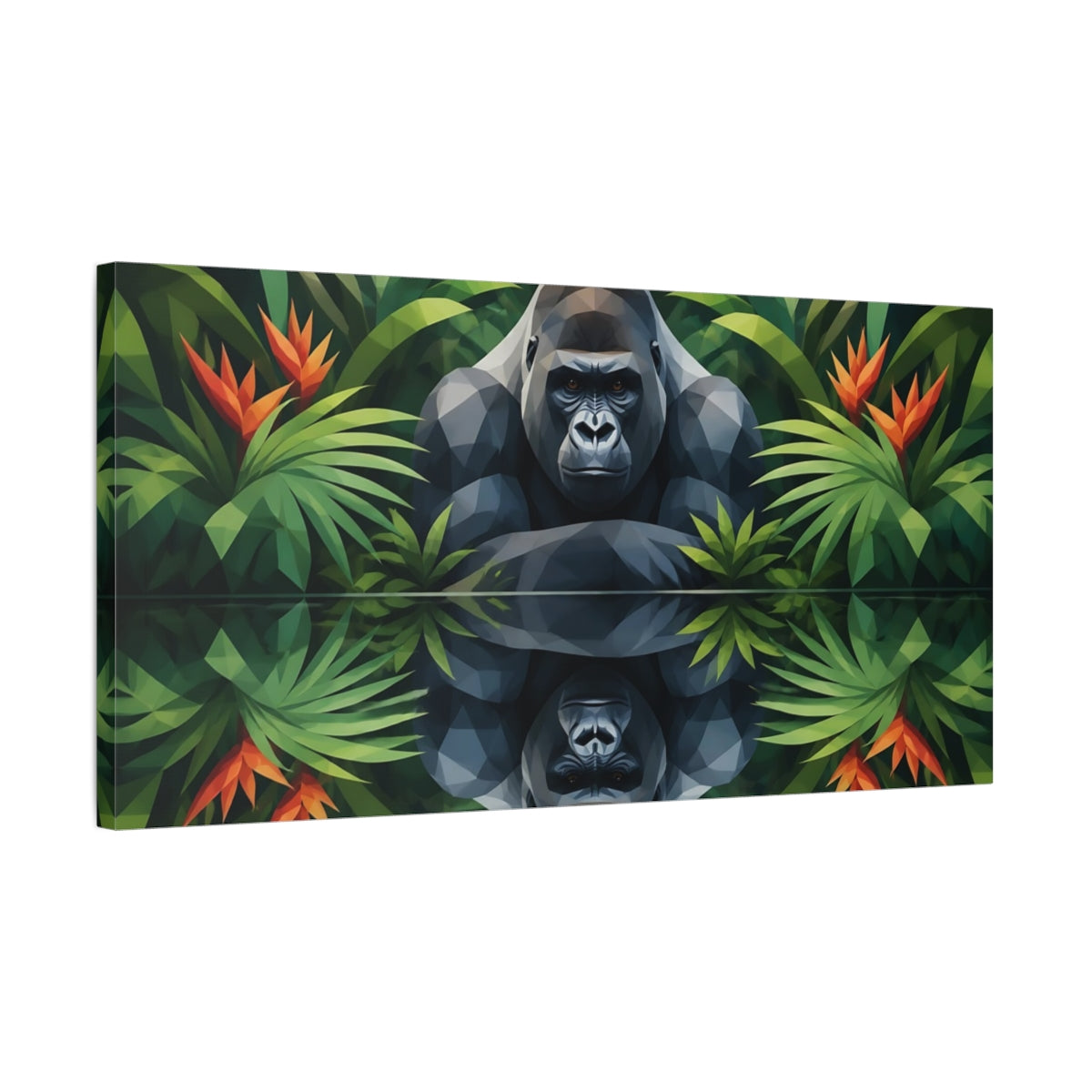 Side Mockup 1. Silverback Jungle Reflection shown as canvas print