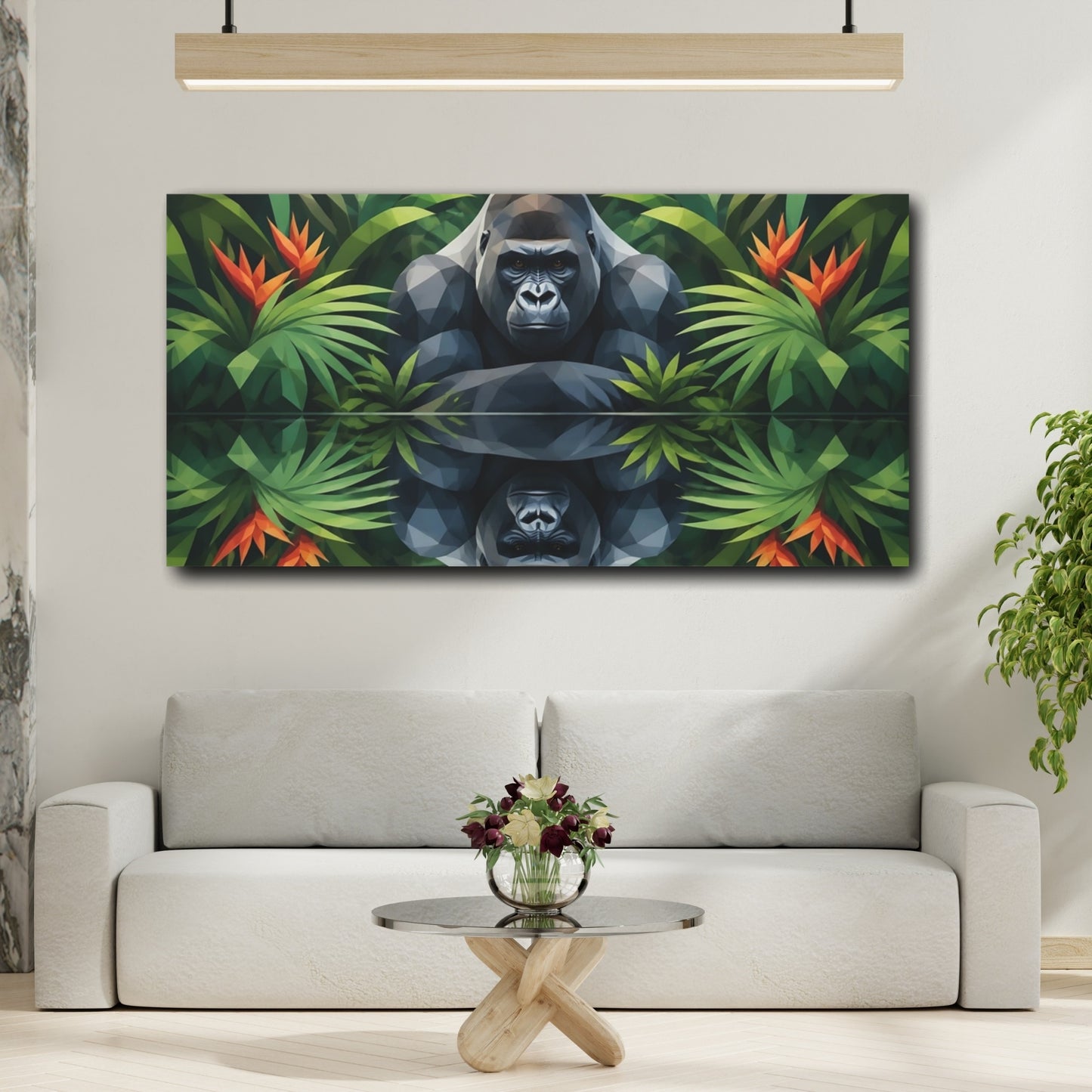 Mockup 2. Silverback Jungle Reflection shown as canvas print