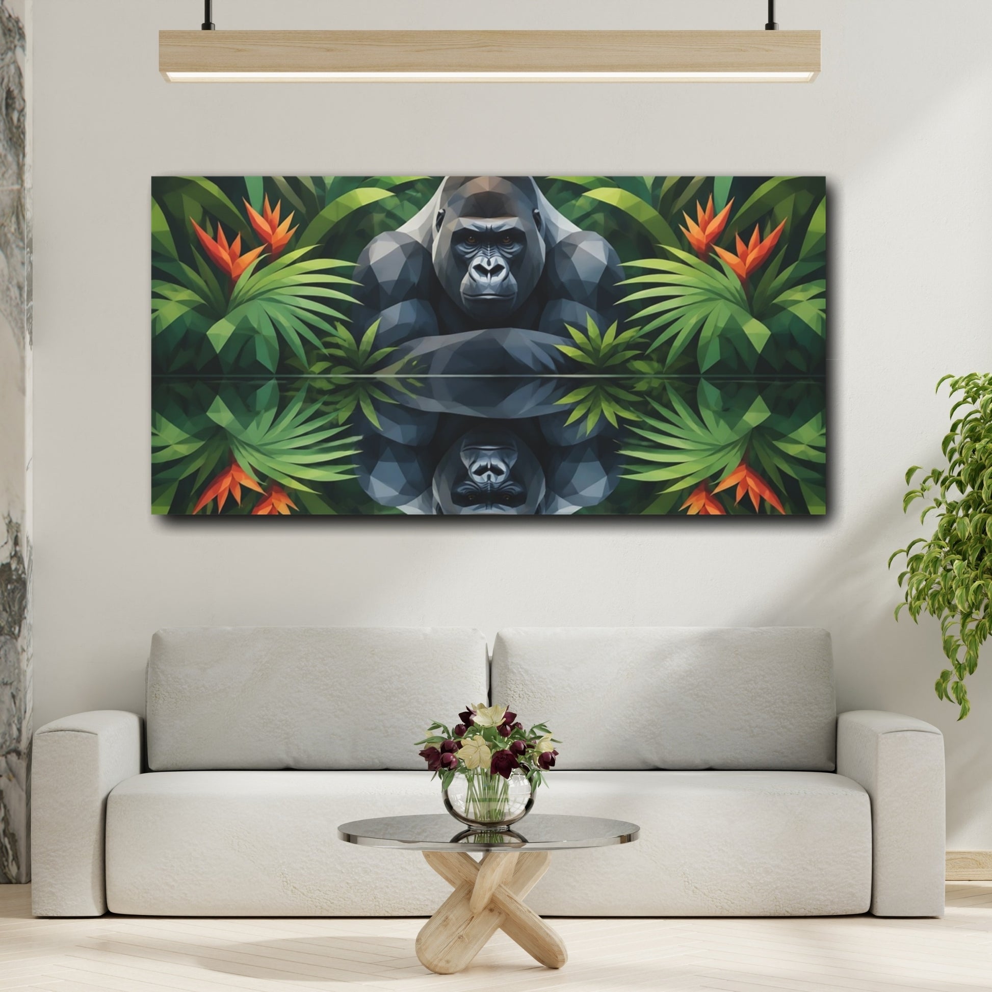 Mockup 2. Silverback Jungle Reflection shown as canvas print