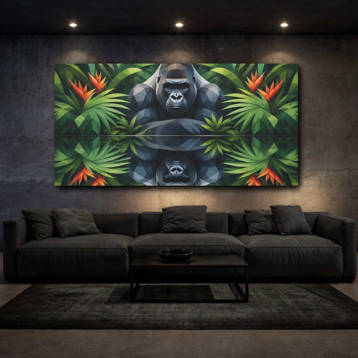 Mockup 3. Silverback Jungle Reflection shown as canvas print