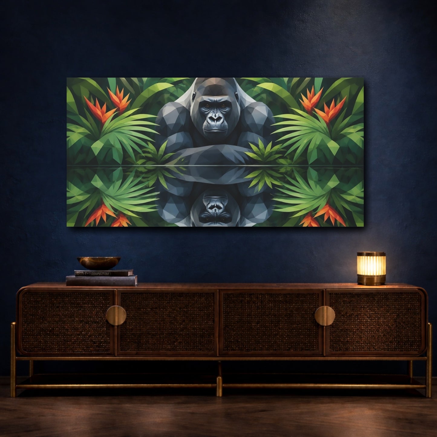 Mockup 4. Silverback Jungle Reflection shown as canvas print