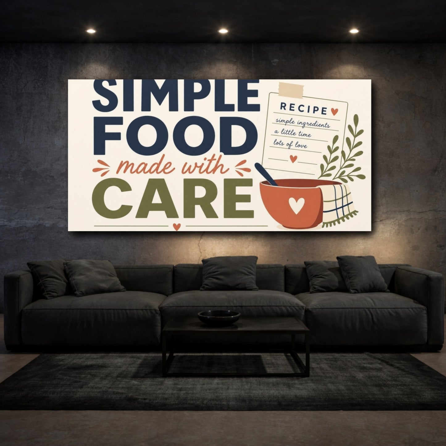 Mockup 3. Simple Food Made With Care shown as canvas print