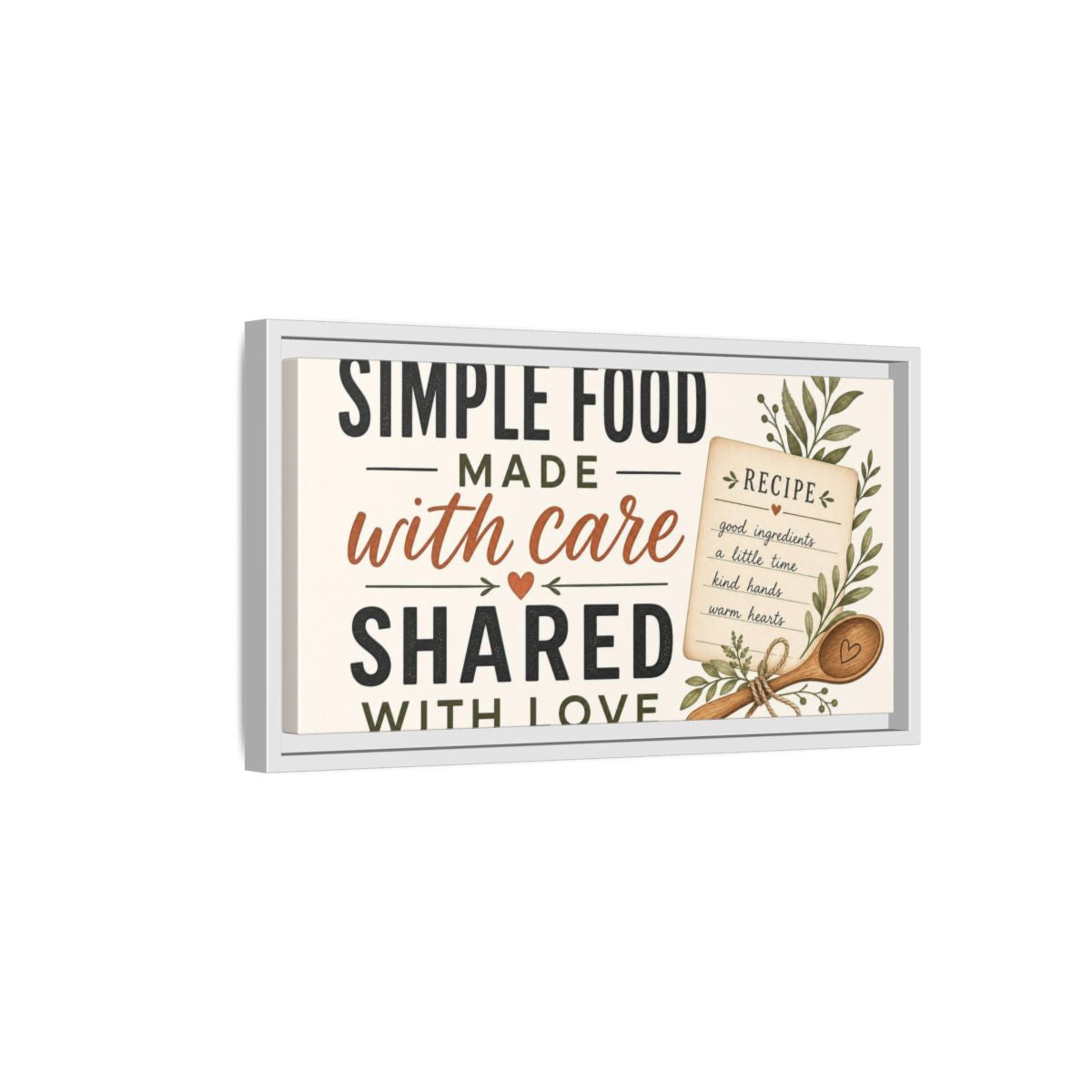 Side Mockup 6. Simple Food With Care shown as framed canvas print