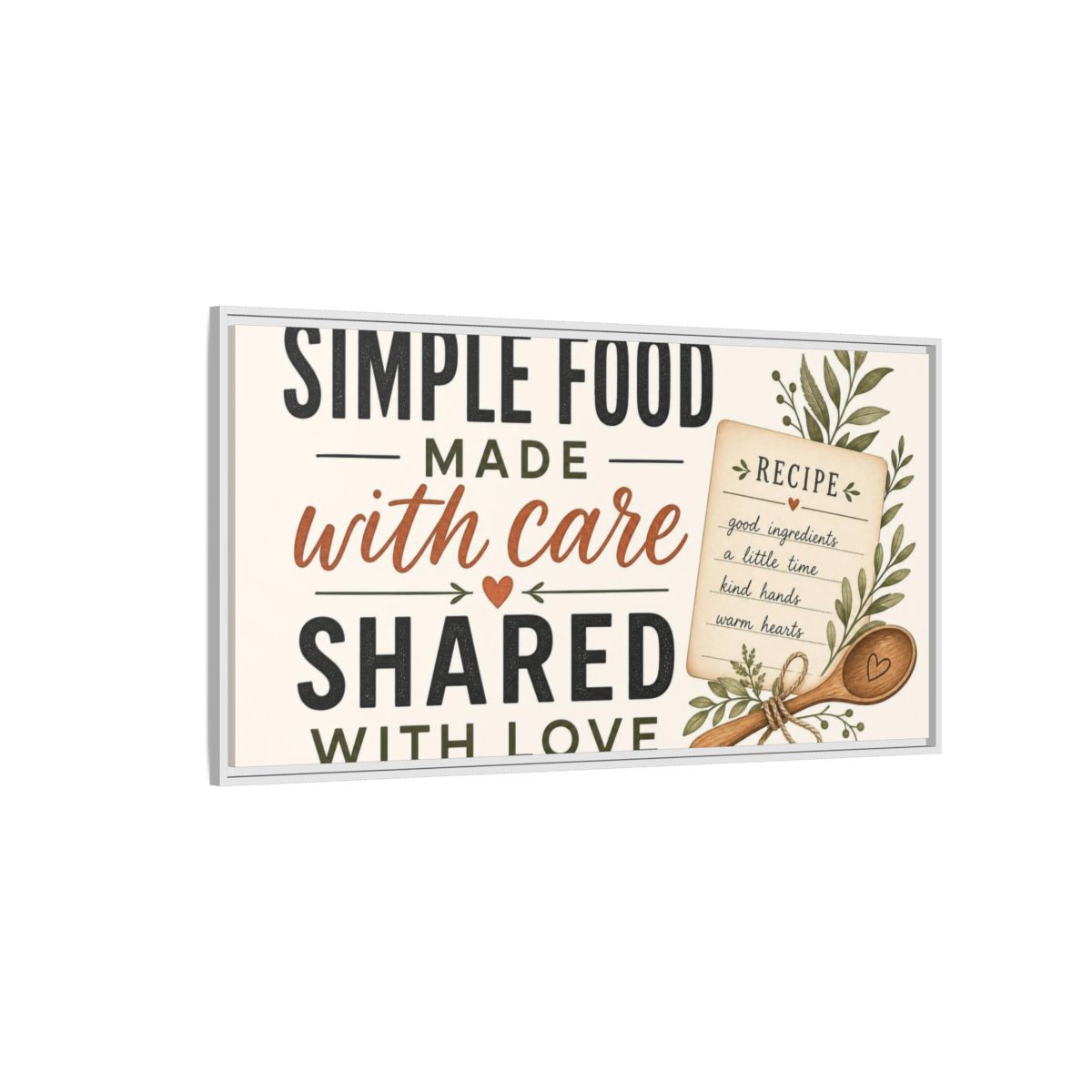 Side Mockup 3. Simple Food With Care shown as framed canvas print