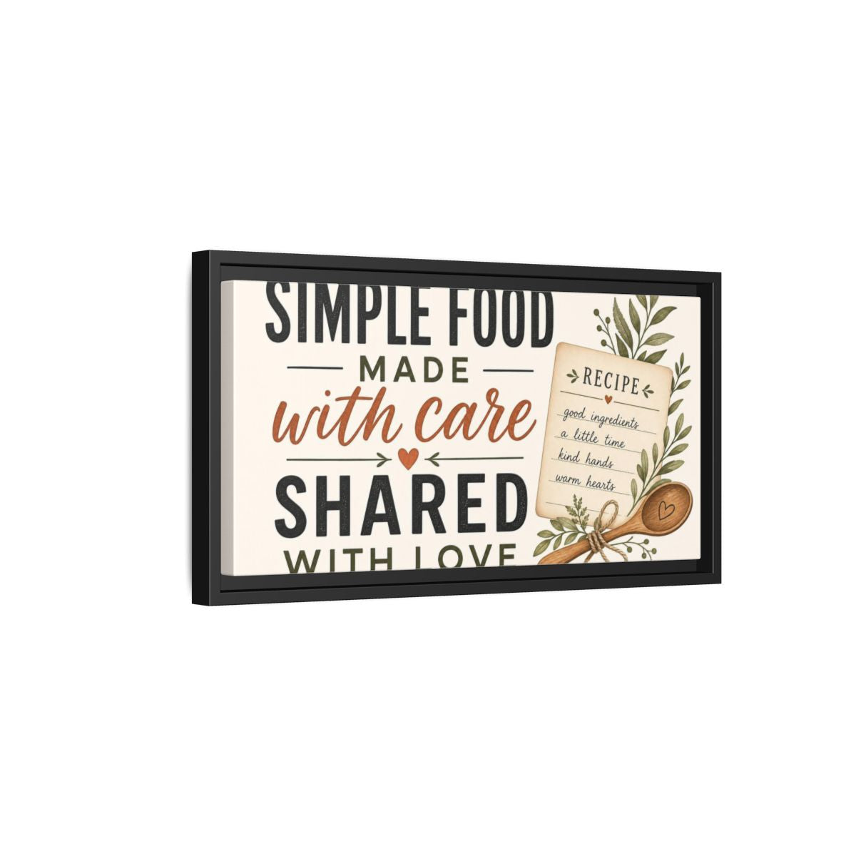 Side Mockup 8. Simple Food With Care shown as framed canvas print