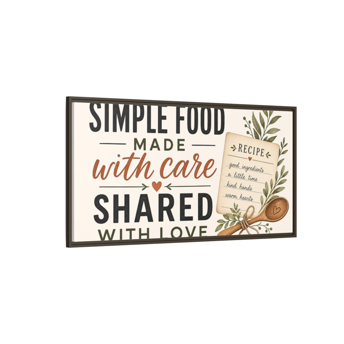 Side Mockup 4. Simple Food With Care shown as framed canvas print