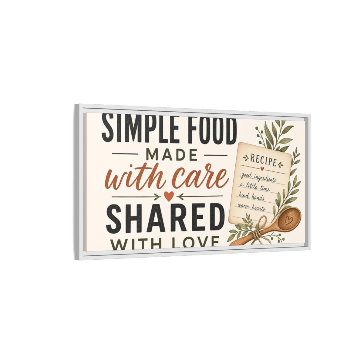 Side Mockup 1. Simple Food With Care shown as framed canvas print