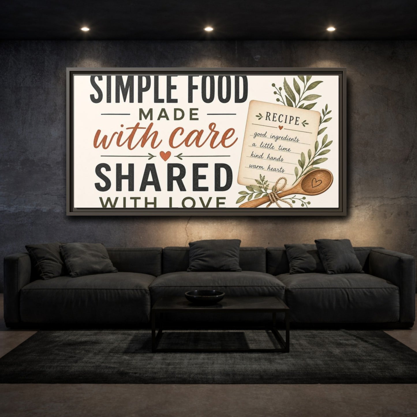 Mockup 3. Simple Food With Care shown as framed canvas print
