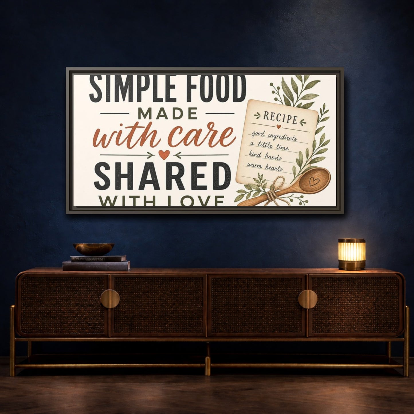 Mockup 4. Simple Food With Care shown as framed canvas print