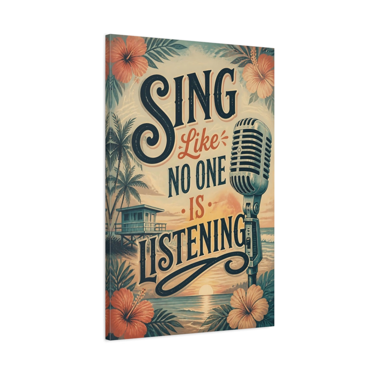 Main Mockup. Sing Quote Retro Microphone shown as canvas print