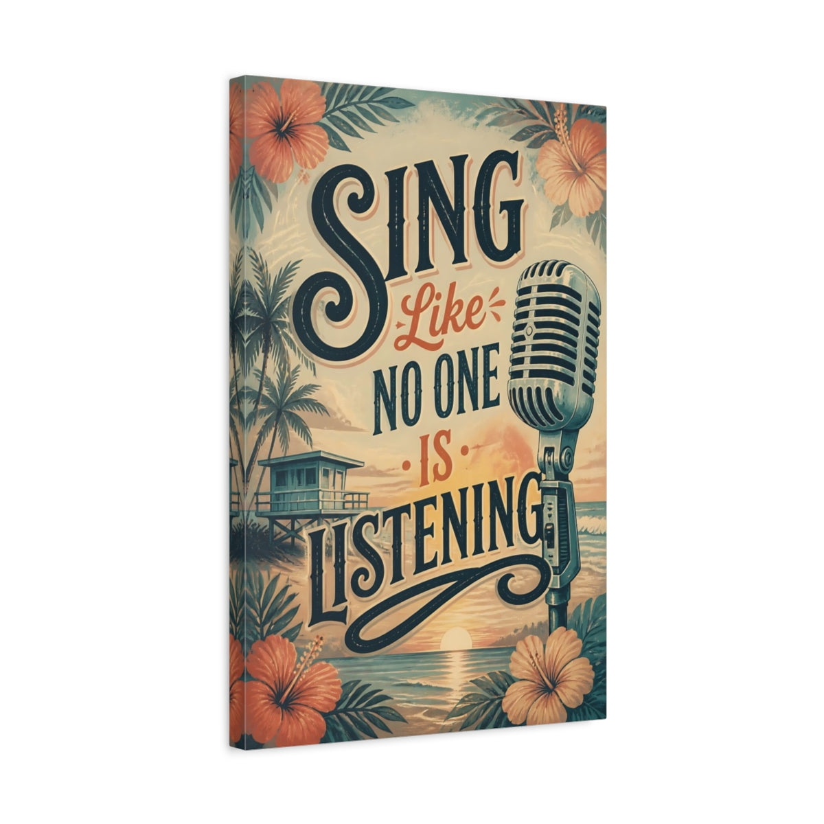 Side Mockup 3. Sing Quote Retro Microphone shown as canvas print