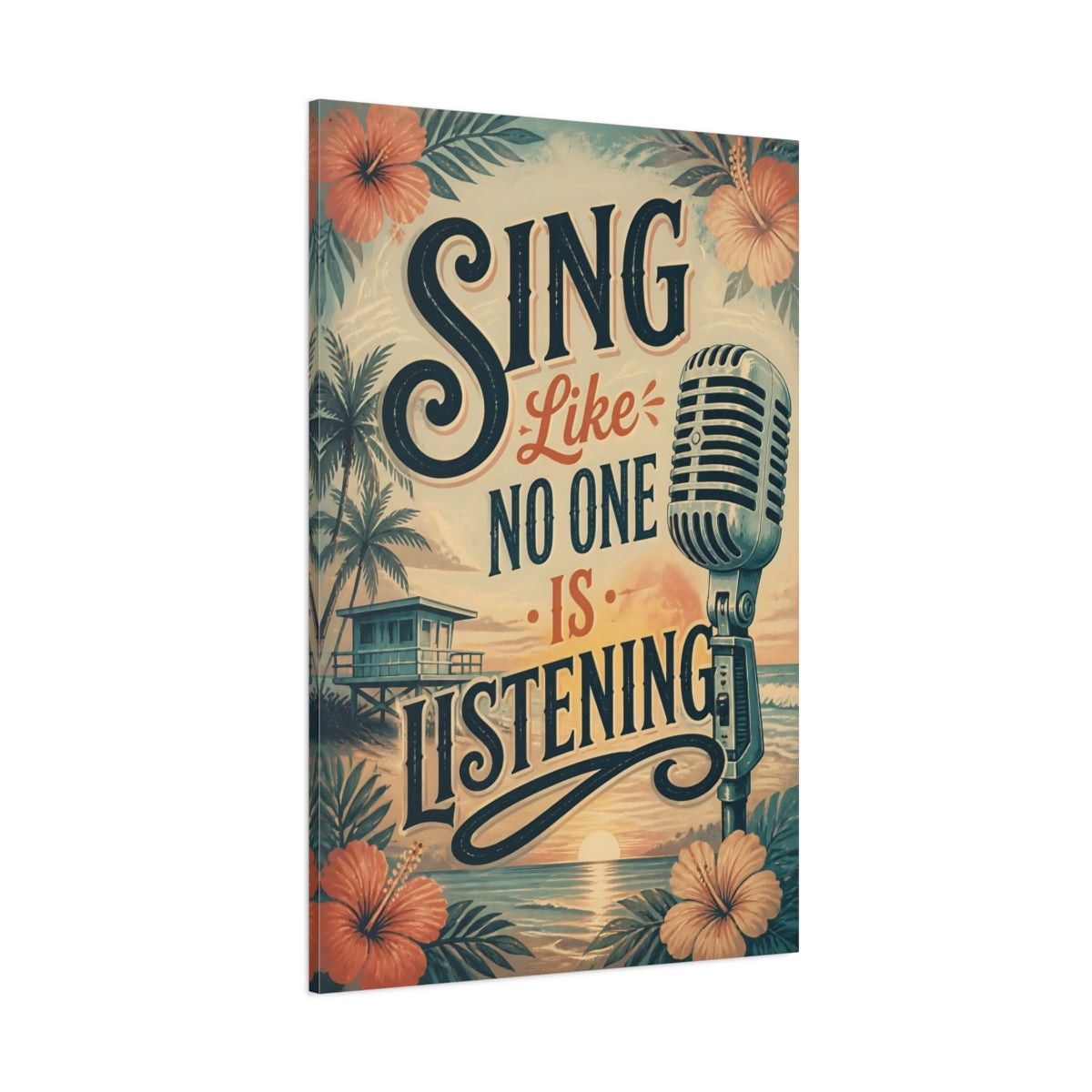 Side Mockup 1. Sing Quote Retro Microphone shown as canvas print