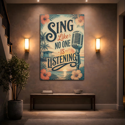 Mockup 2. Sing Quote Retro Microphone shown as canvas print