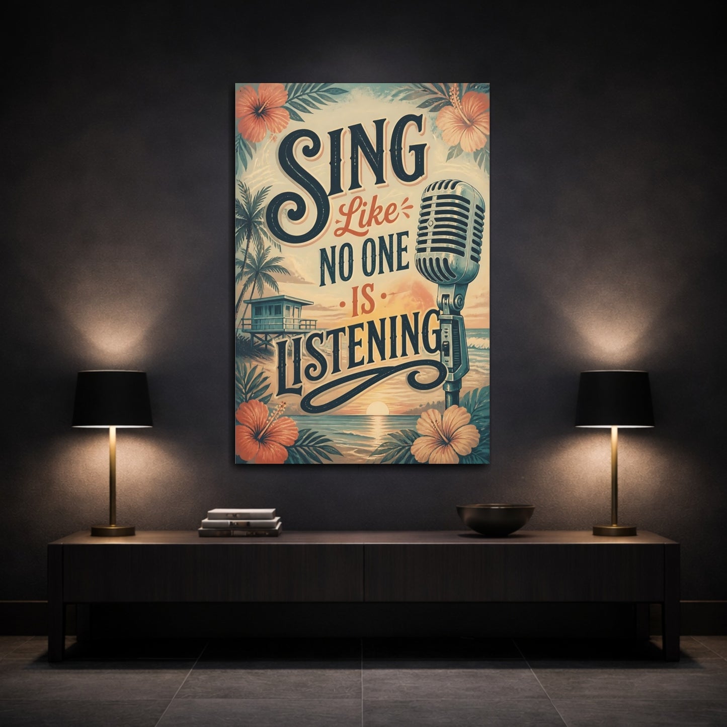 Mockup 3. Sing Quote Retro Microphone shown as canvas print