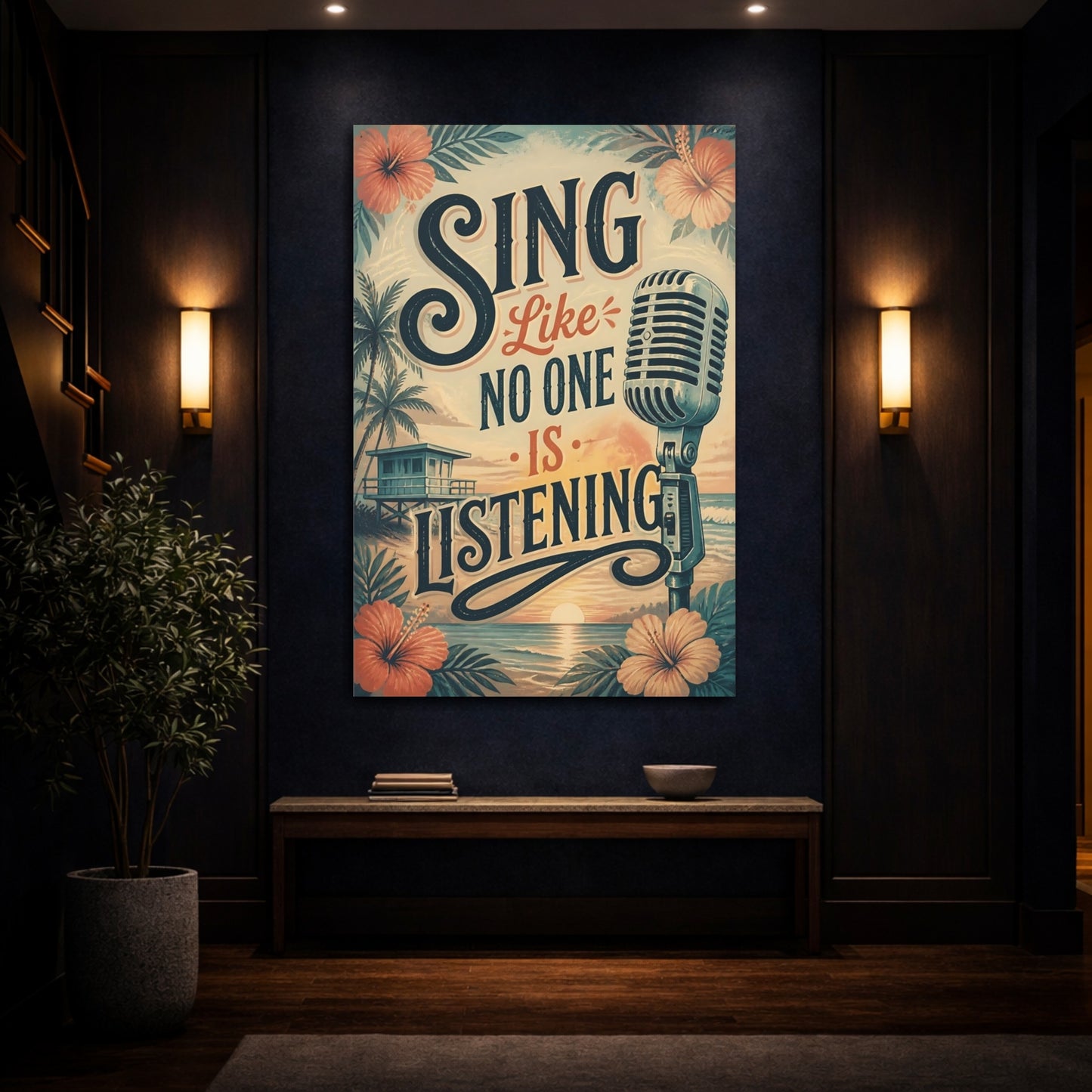 Mockup 4. Sing Quote Retro Microphone shown as canvas print