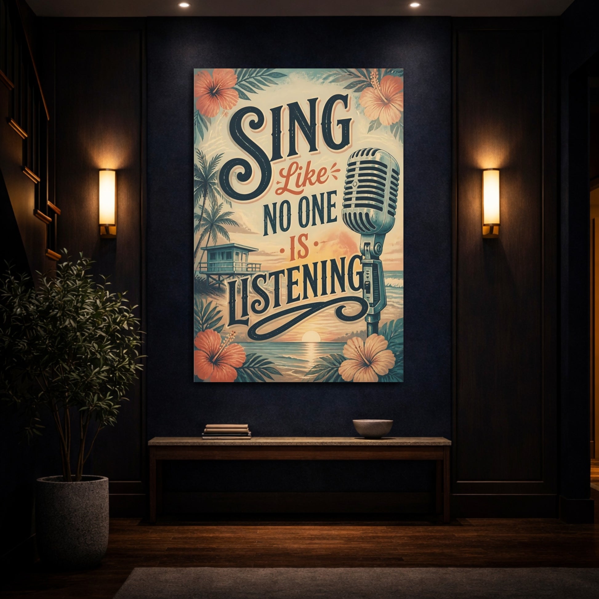 Mockup 4. Sing Quote Retro Microphone shown as canvas print