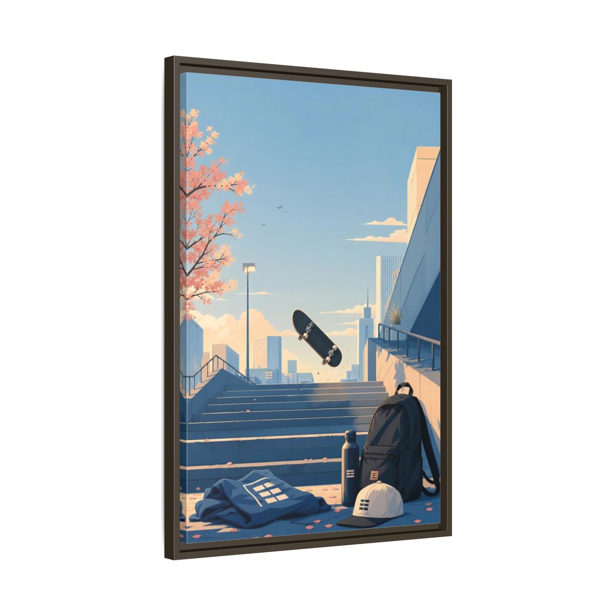 Side Mockup 11. Skateboard Over Stairs shown as framed canvas print