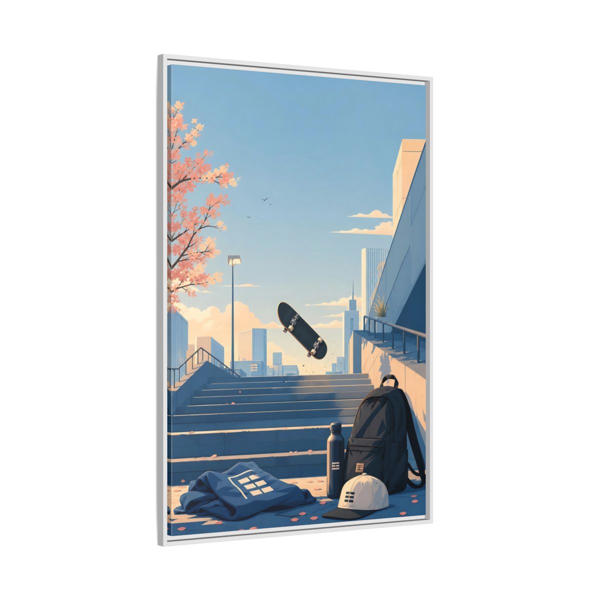 Side Mockup 7. Skateboard Over Stairs shown as framed canvas print