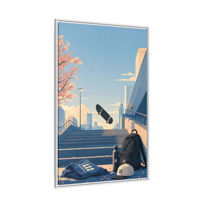 Side Mockup 7. Skateboard Over Stairs shown as framed canvas print