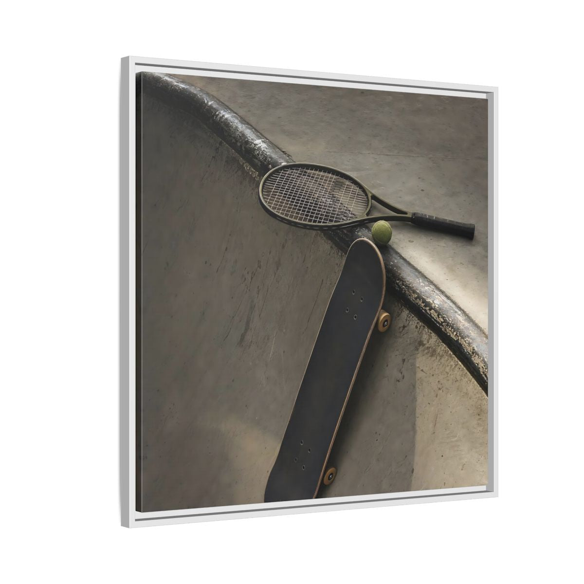 Side Mockup 7. Skatepark Gear Still Life shown as framed canvas print