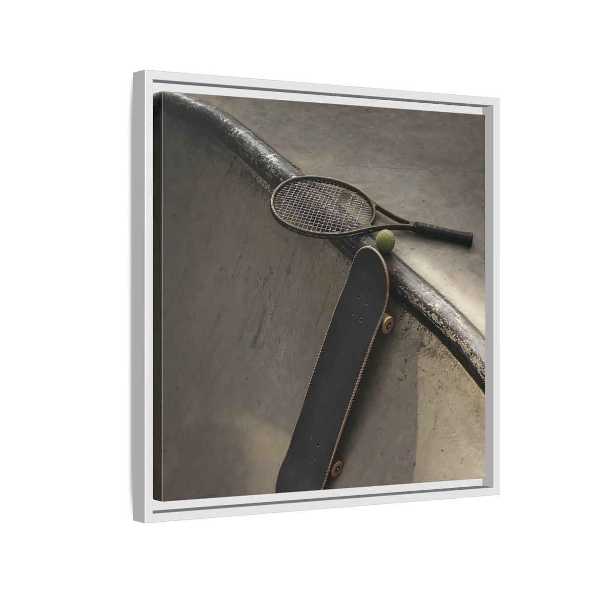Side Mockup 10. Skatepark Gear Still Life shown as framed canvas print