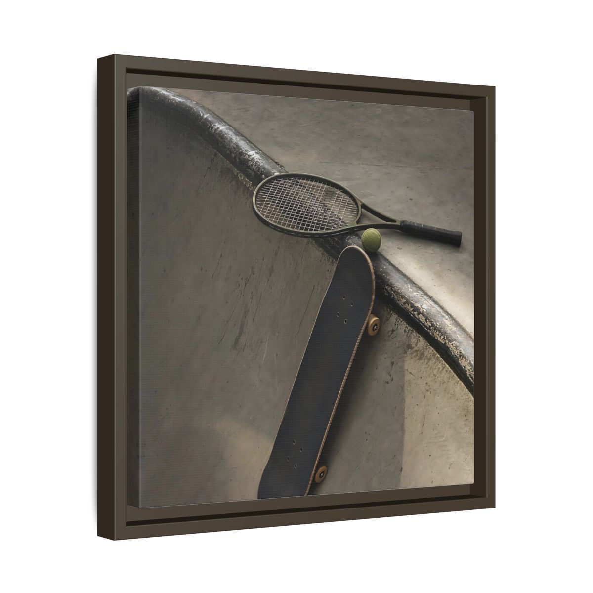 Side Mockup 29. Skatepark Gear Still Life shown as framed canvas print