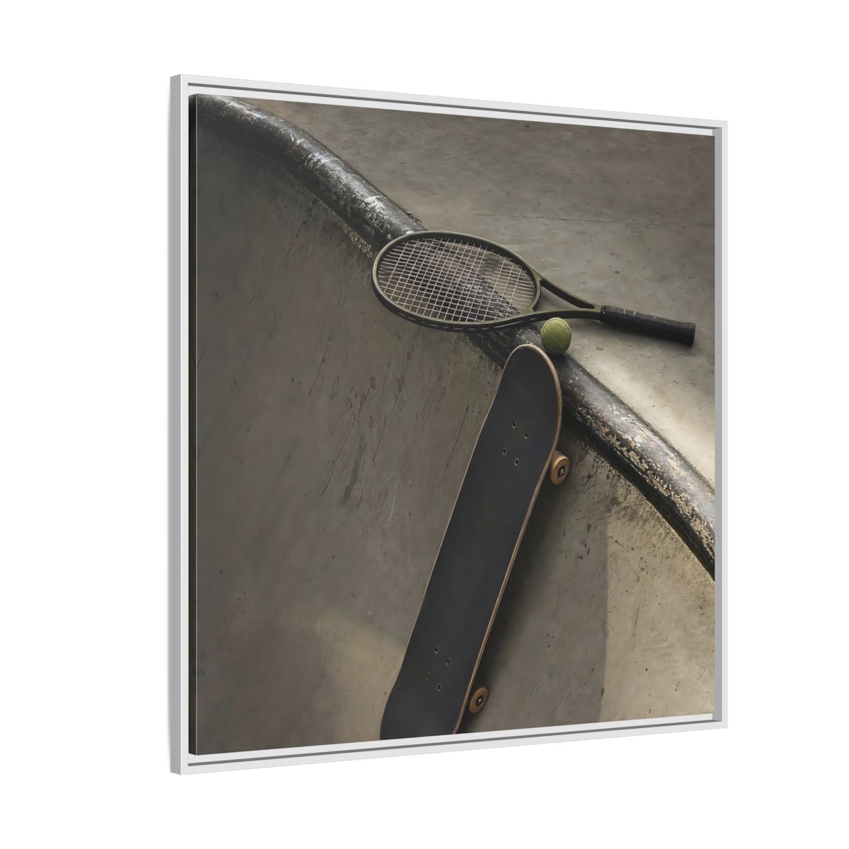 Side Mockup 4. Skatepark Gear Still Life shown as framed canvas print