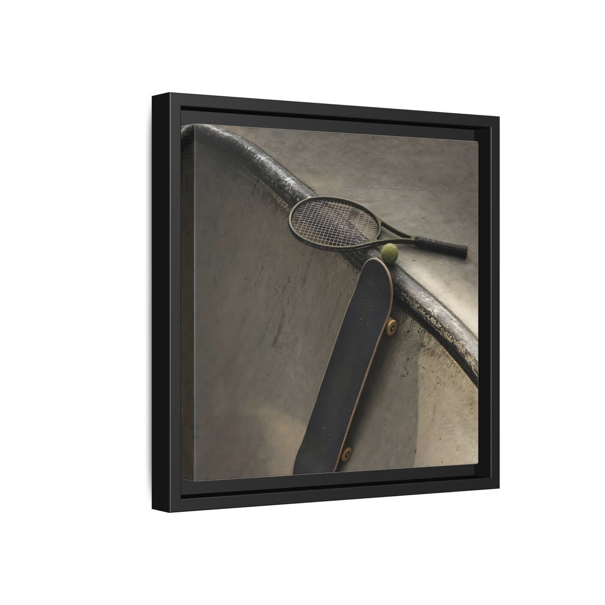 Side Mockup 18. Skatepark Gear Still Life shown as framed canvas print