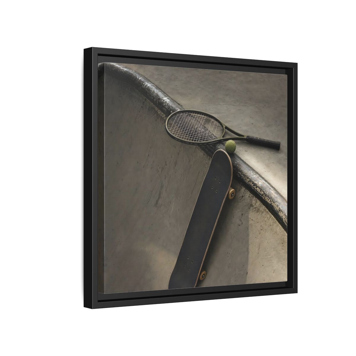 Side Mockup 15. Skatepark Gear Still Life shown as framed canvas print