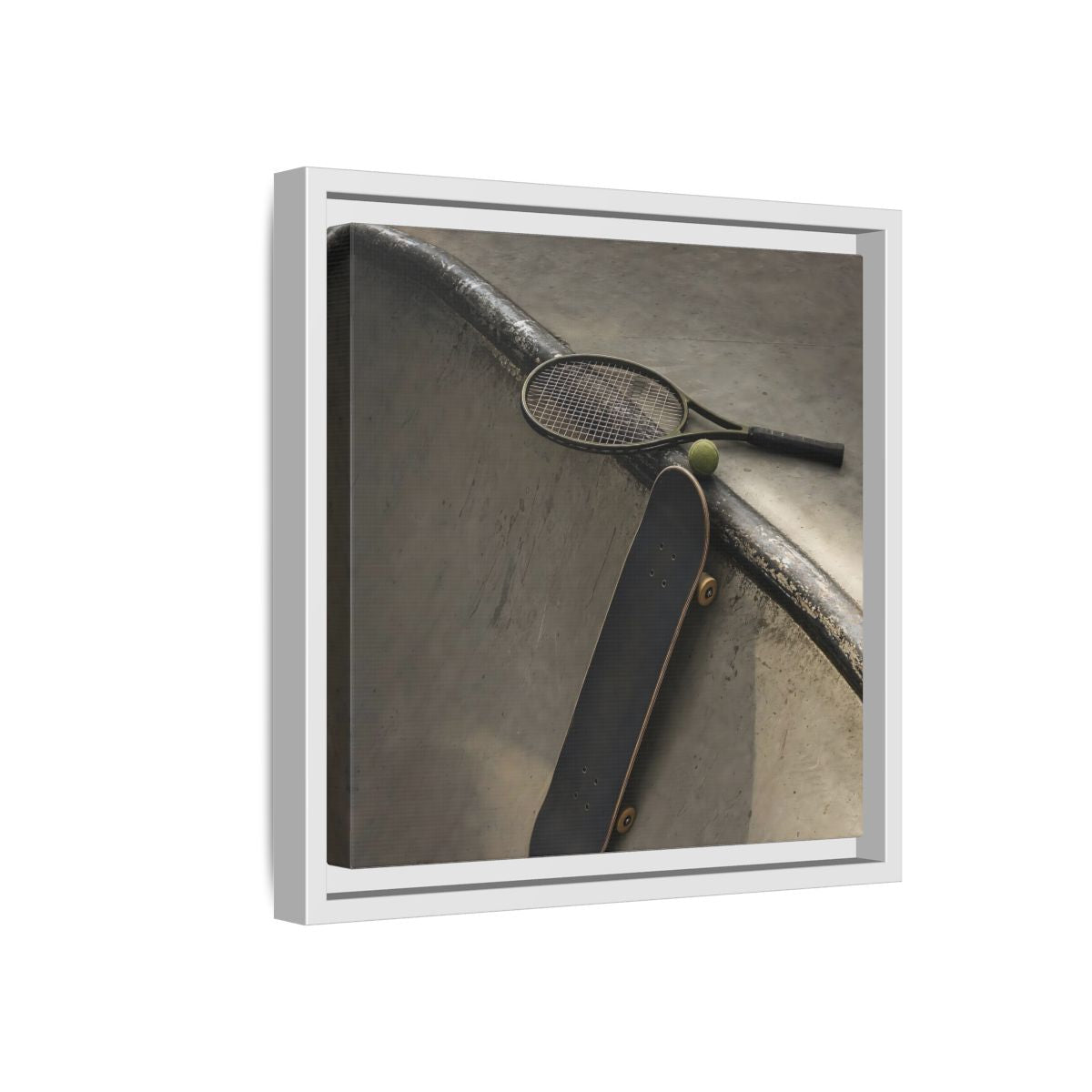 Side Mockup 16. Skatepark Gear Still Life shown as framed canvas print